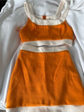 Orange and White Two-Piece Skirt Set